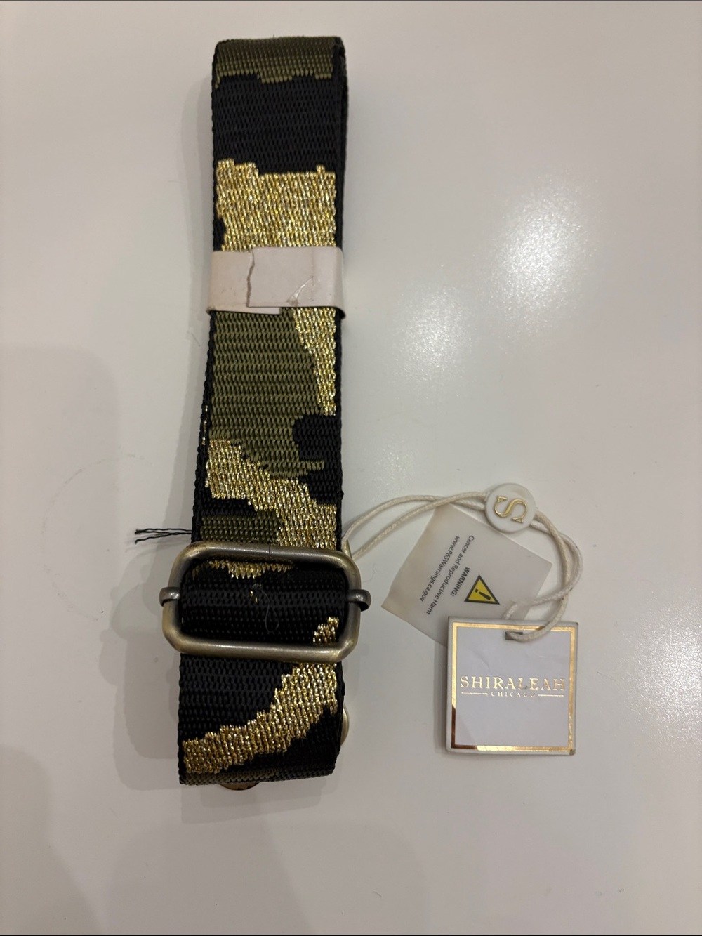 Shiraleah Black, Green and Gold Woven Bag Strap with Camo Pattern NWT